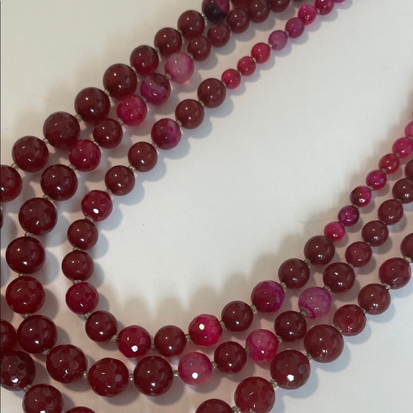 Anthropologie Three-Strand Fuscia Purple Pink Bead Necklace Layered Design - Picture 4 of 4